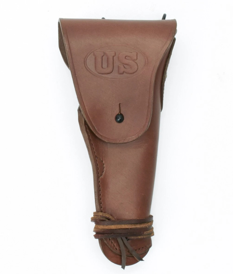 U.S. WWII M1916 1911 .45 cal Brown Leather Hip Holster Embossed US 