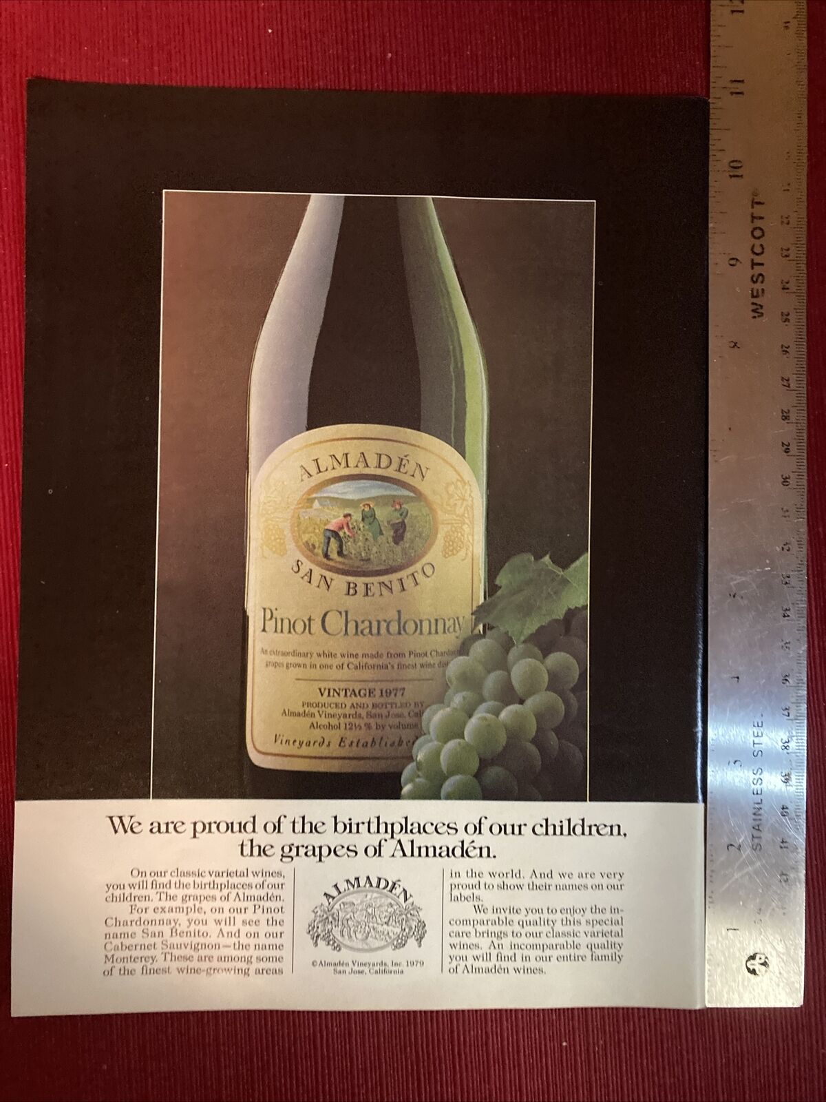 Almaden San Benito Pinot Chardonnay 1979 Print Ad - Great To Frame