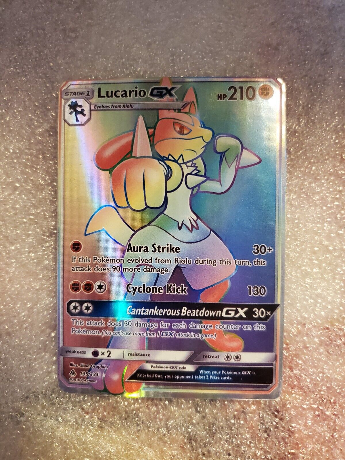Pokemon TCG Lucario GX 135/131 SECRET RAINBOW FOIL card VERY RARE
