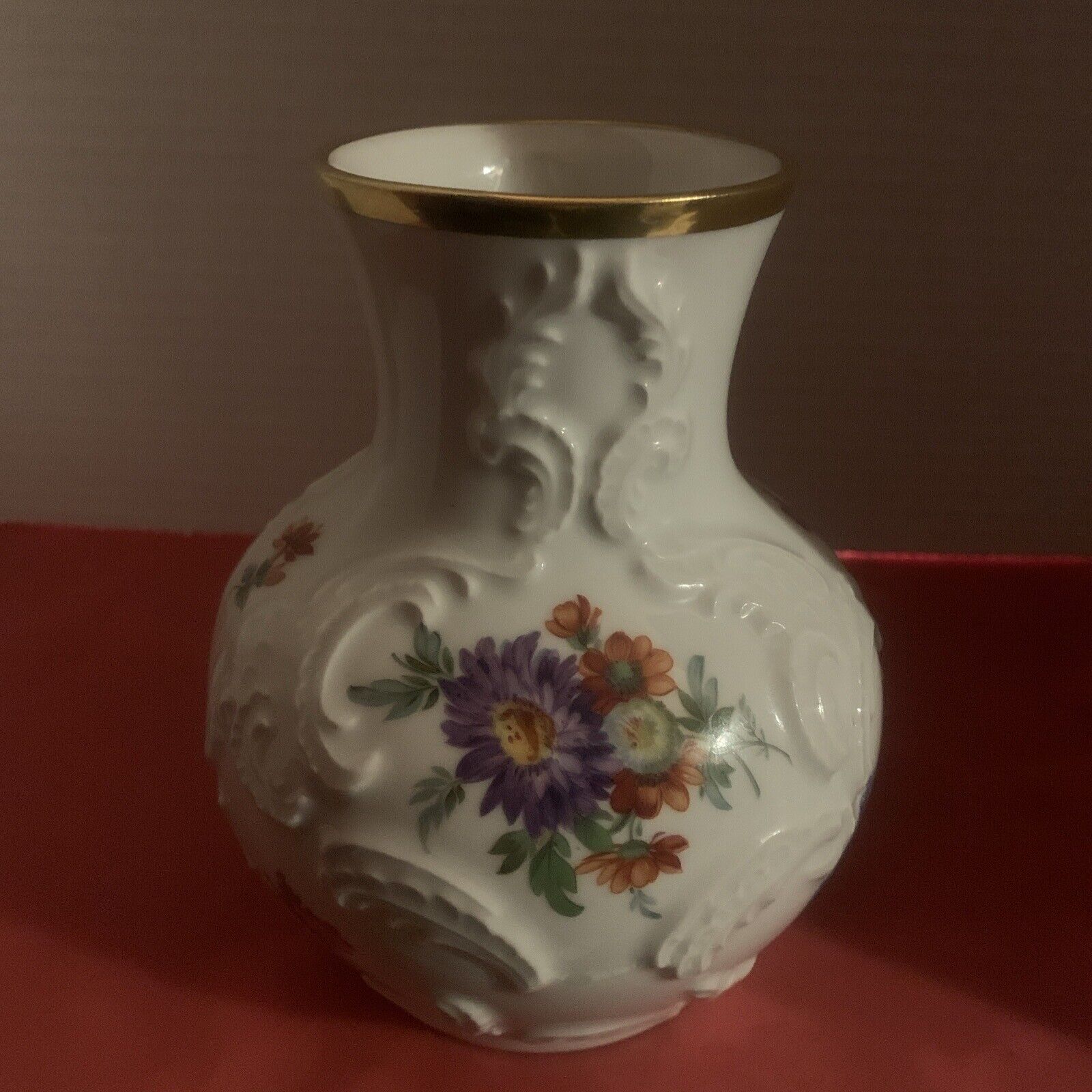 Royal KPM Bavaria Relief Ball Vase Floral Gold Edge Handmade In Germany