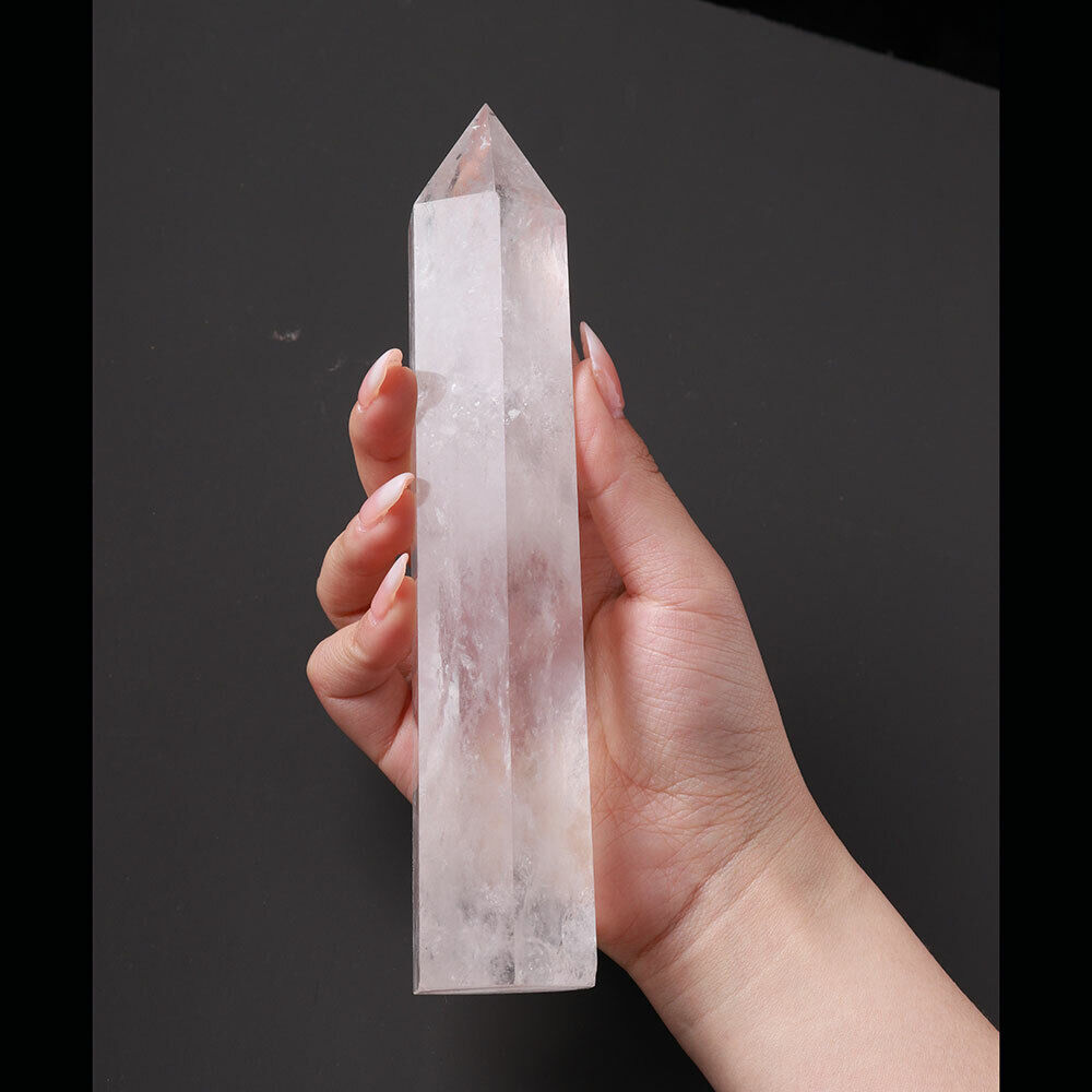 240G Large 14-15cm Natural Clear Quartz Crystal Point Wand Healing Rock Decor