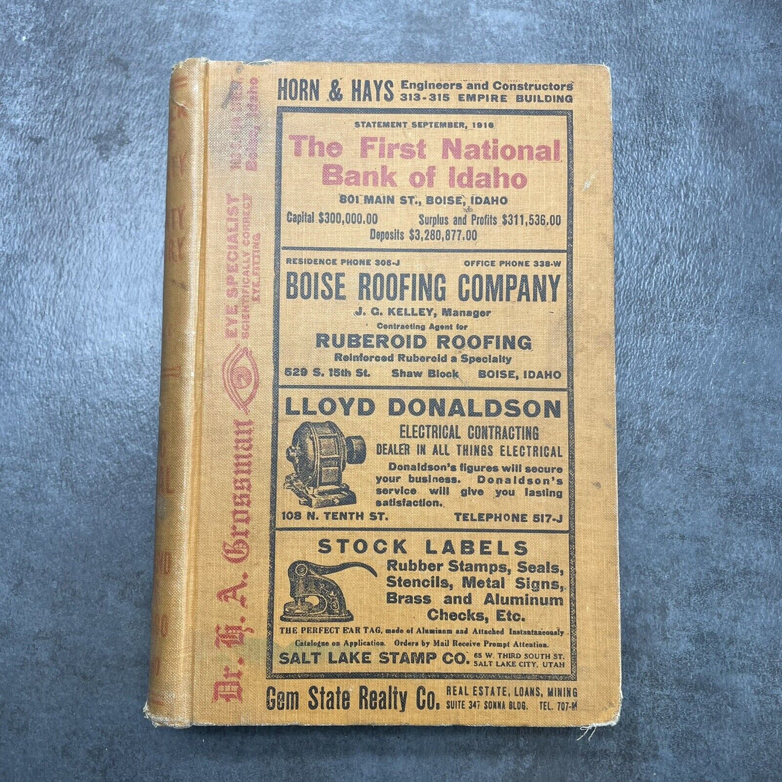 Vintage Phone Directory Book Boise Idaho Ada Country USA 1917 Hardback