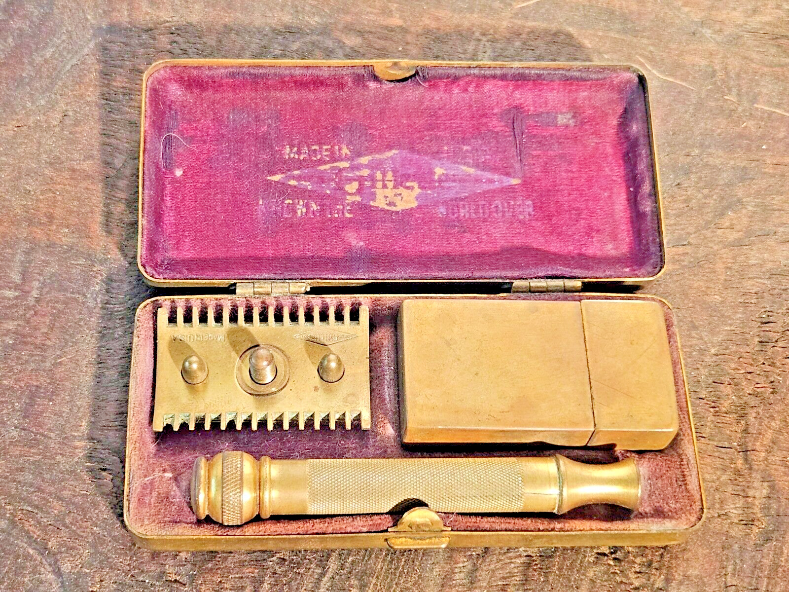 1930\'s Gillette Pinstripe Case Pocket Edition Set Safety Razor Vintage Rare