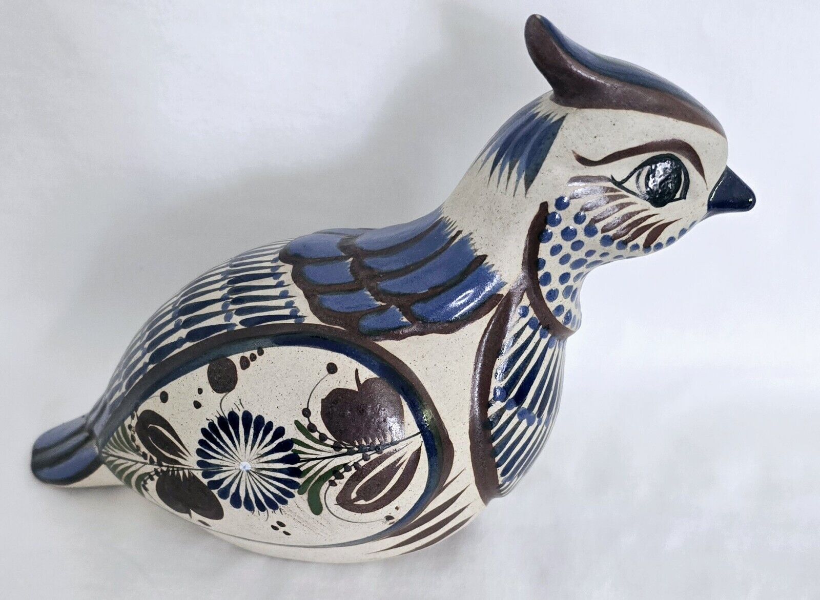 Vintage Mexico Mexican Tonala Handpainted  Pottery Quail Bird Signed Matoes
