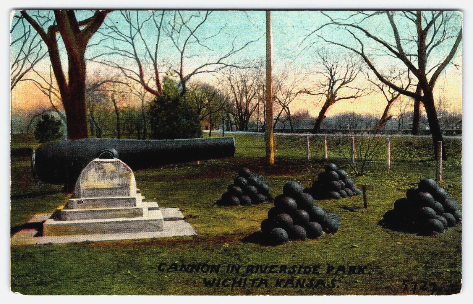 Original Old Vintage Antique Postcard Cannon In Riverside Park Wichita Kansas