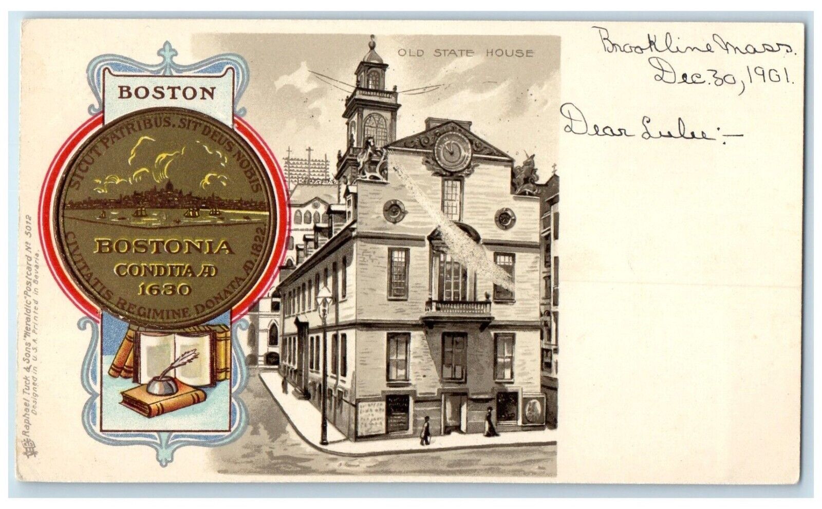 Boston Massachusetts MA Postcard Old State House Bostonia Condita 1901 Vintage