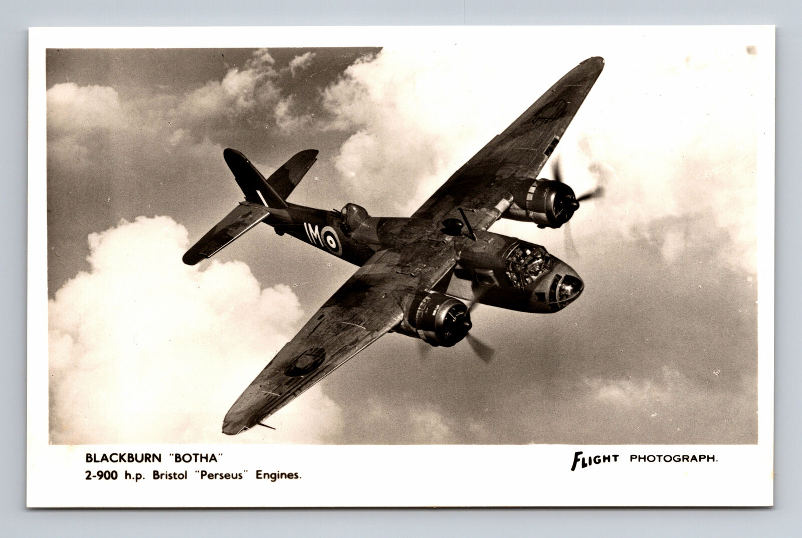 RPPC RAF Blackburn Botha B.26 Torpedo Bomber Recon FLIGHT Photograph Postcard