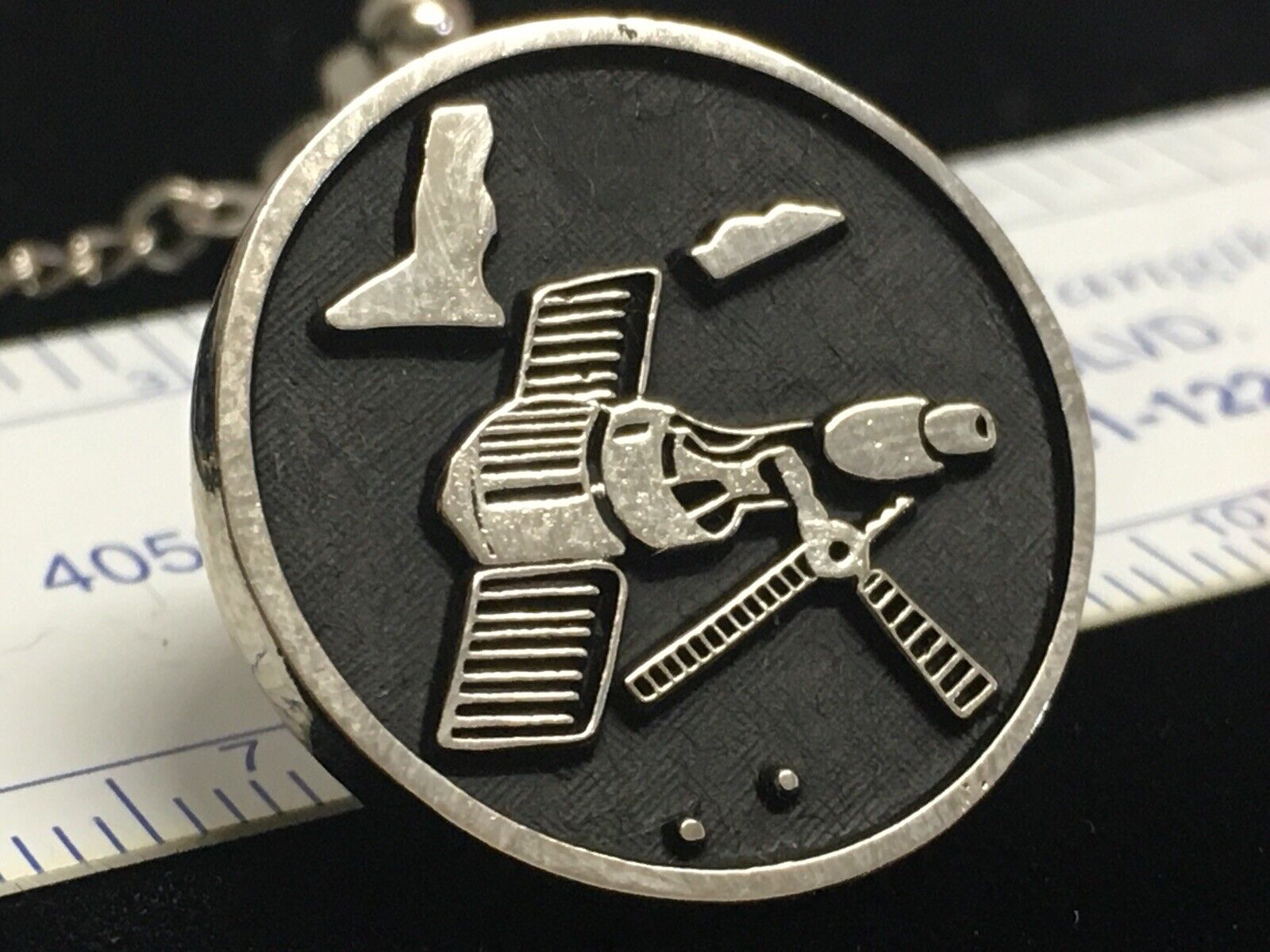 Skylab Logo Sterling Silver Plated Rare NASA Black Lapel Pin NOS Vintage W/Case