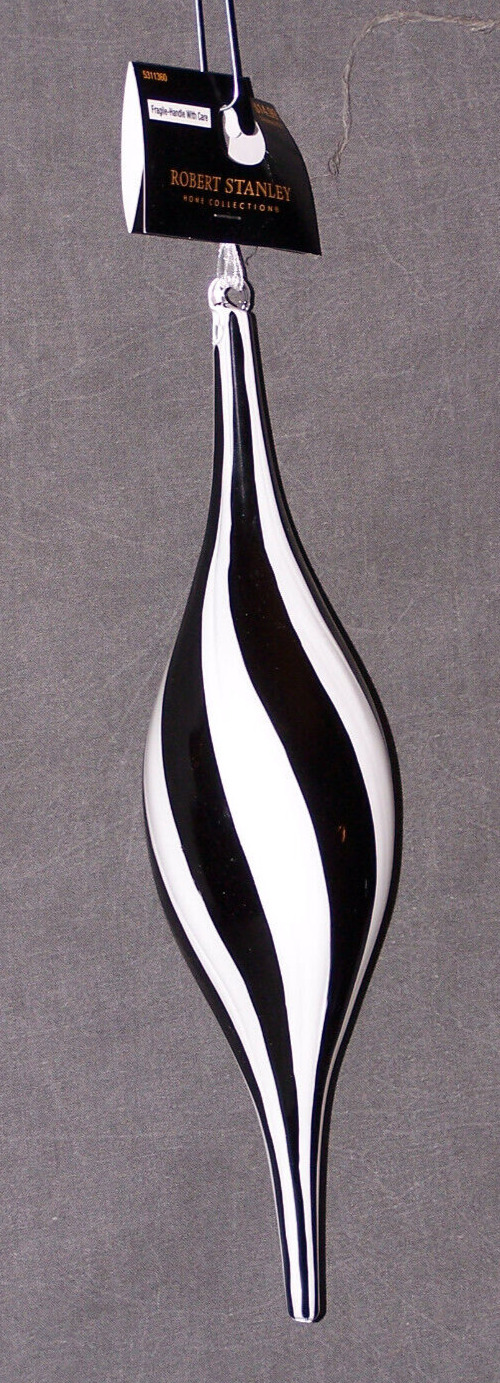 Robert Stanley Blown Glass Ornament Finial Striped Black & White 2 1/2\