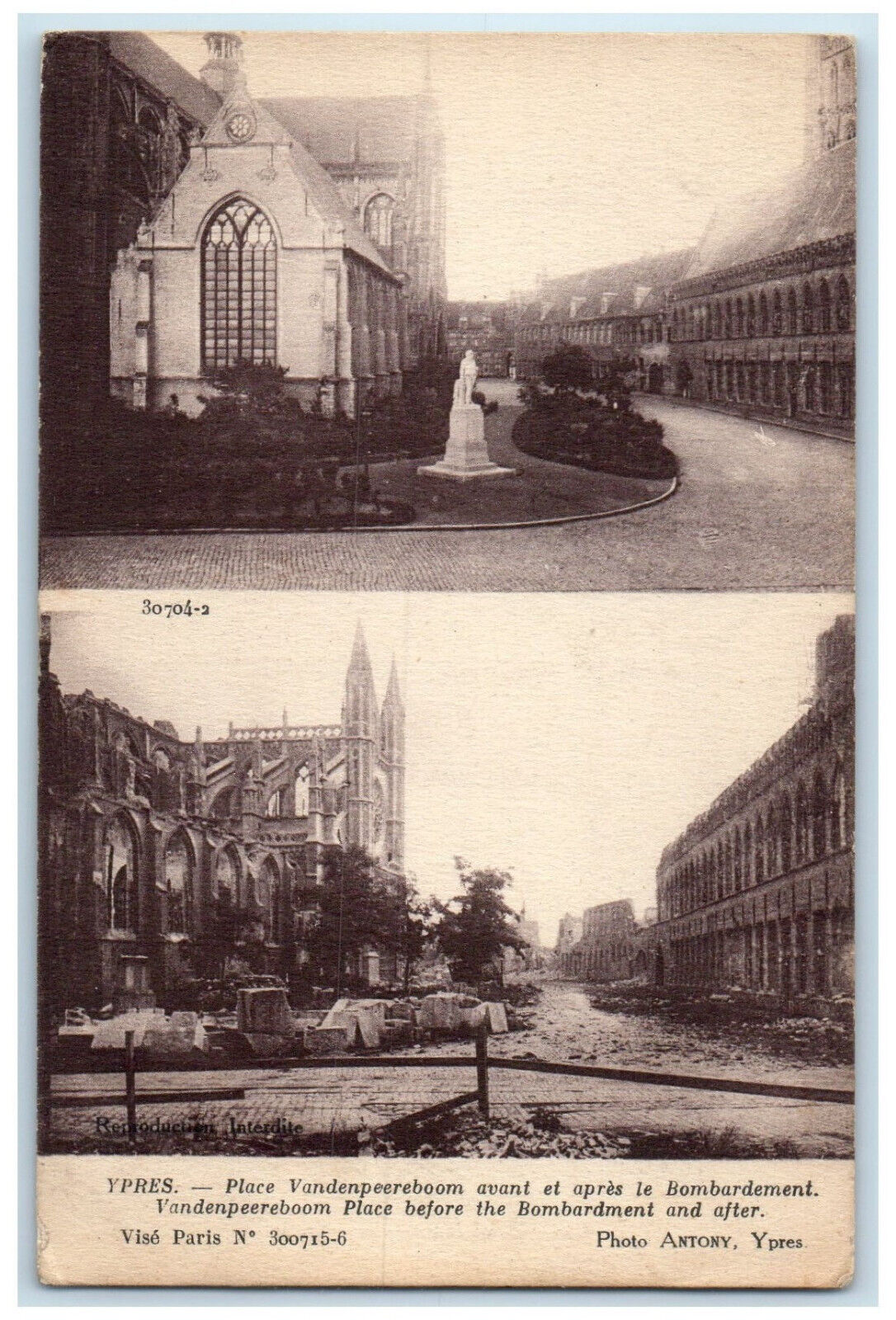 1915 Vandenpeereboom Place Before the Bombardment & After Paris France Postcard