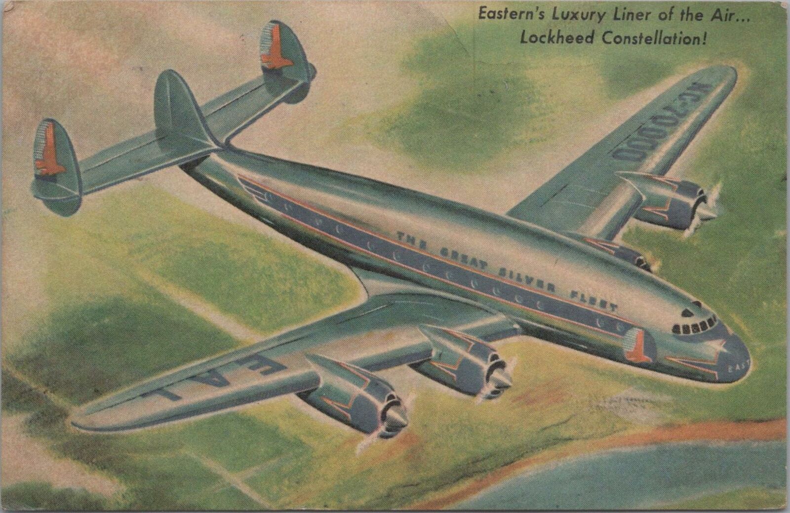 Postcard Airplane Eastern\'s Luxury Liner Lockheed Constellation 1952