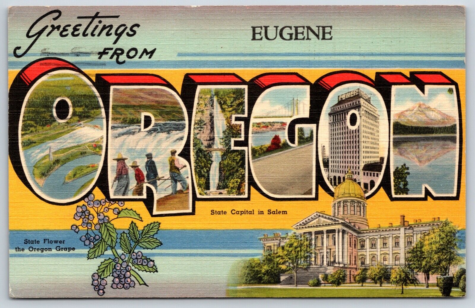 Postcard Greetings From Oregon, Large Letters, Eugene Oregon Posted 1944