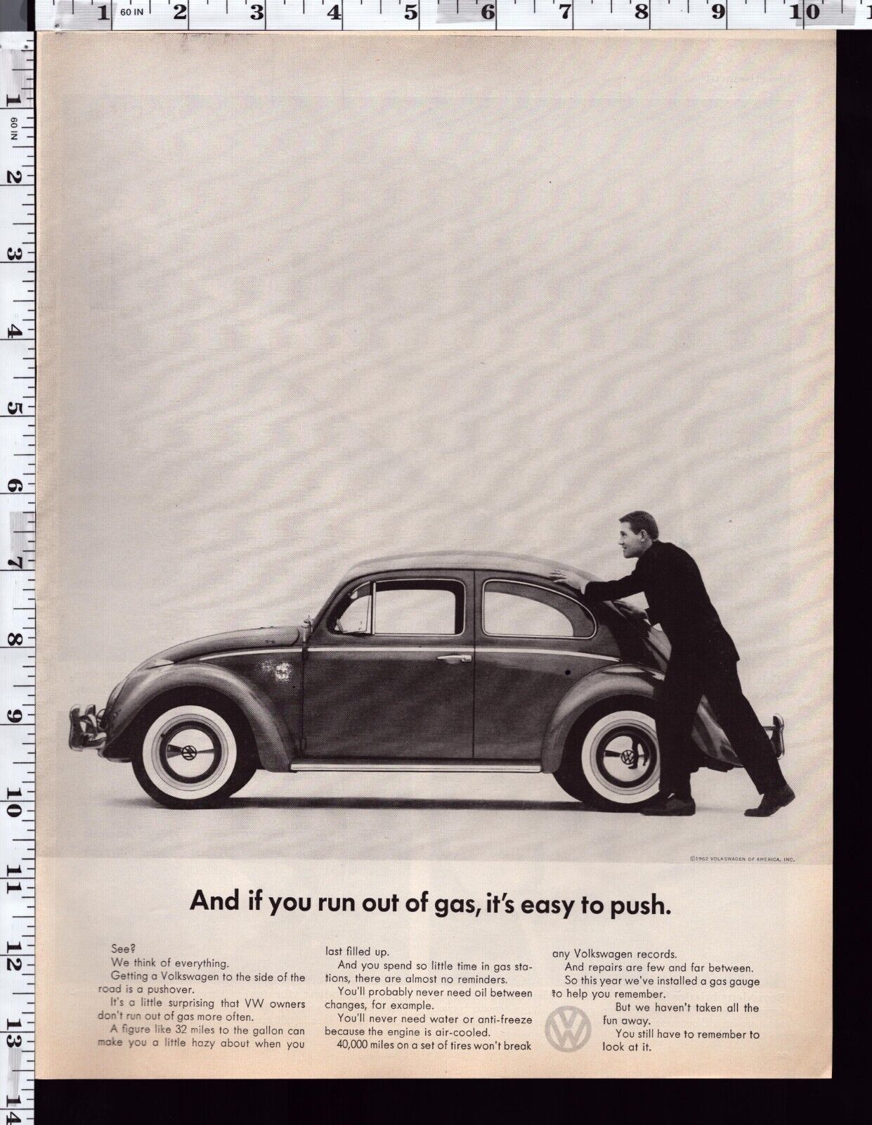 1962 Vintage Print Ad Volkswagen Beetle Bug