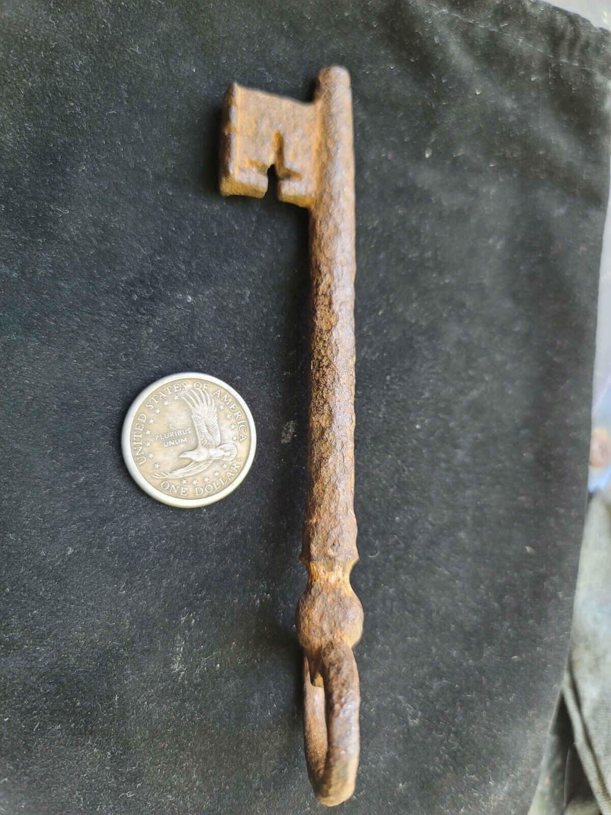 C. 1790 Ancient French Iron Skeleton Key with Unique Guards & Irregular Handle