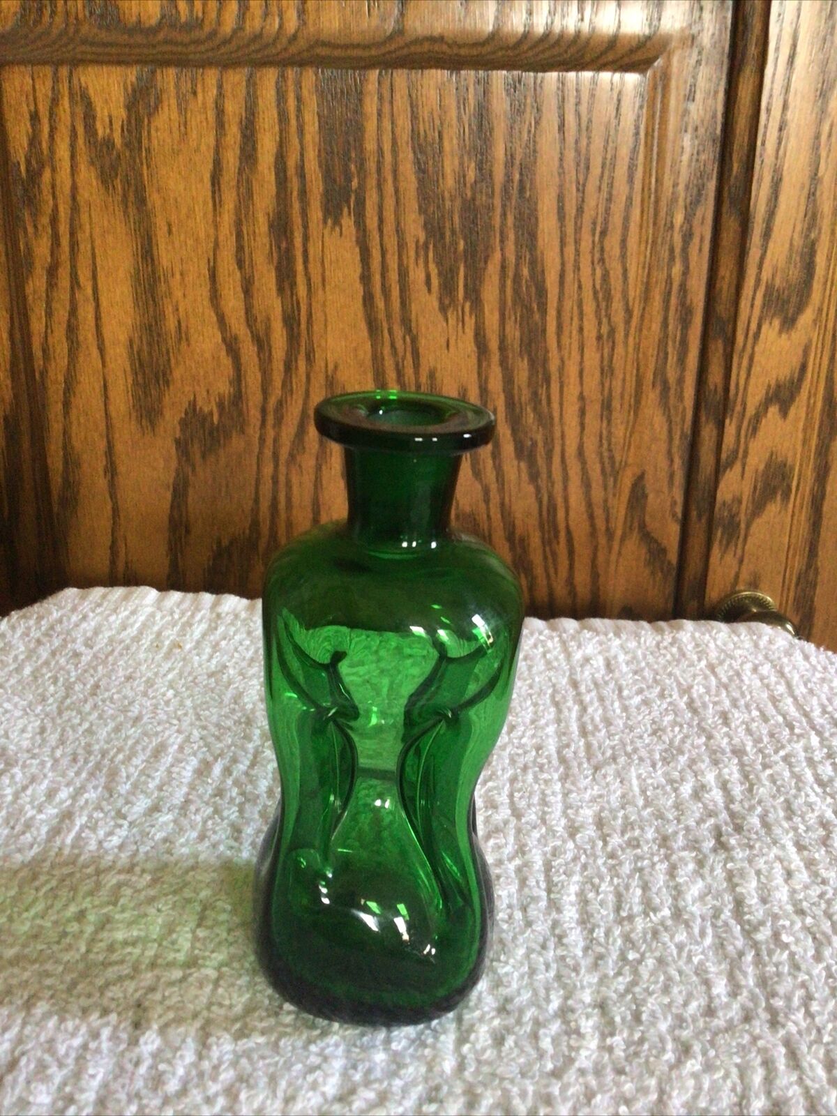 Vintage Emerald Green Holmegaard? KLUK KLUK Pinched Glass Bottle 5” No Stopper