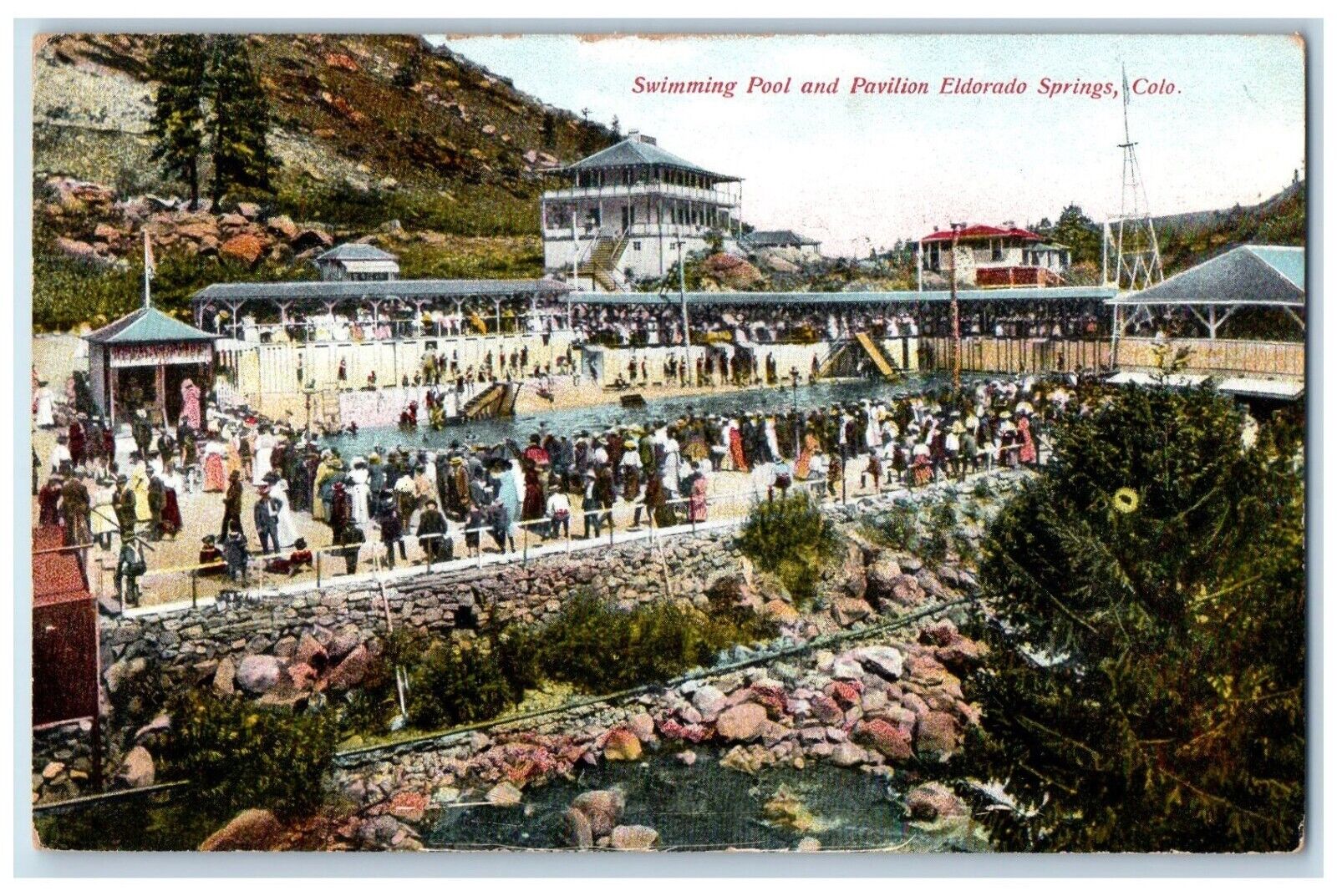 c1910s Swimming Pool & Pavilion People Eldorado Springs Colorado CO Postcard