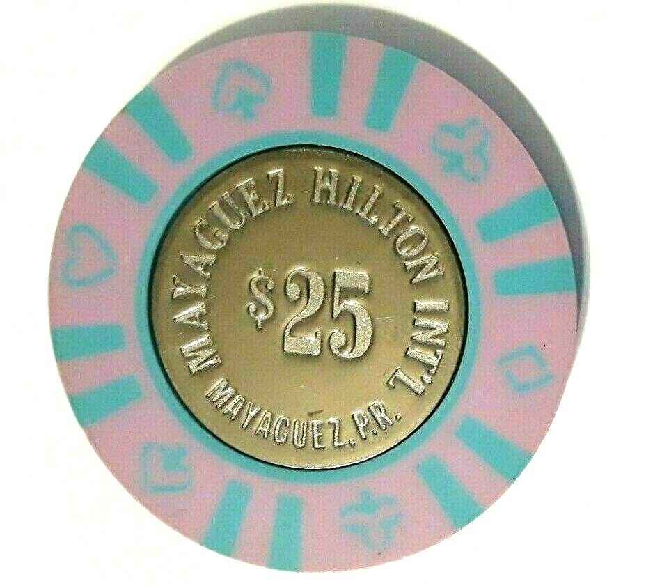 $25 MAYAGUEZ HILTON INTL Hotel CASINO Pink Blu Chip Puerto Rico Bud Jones coin