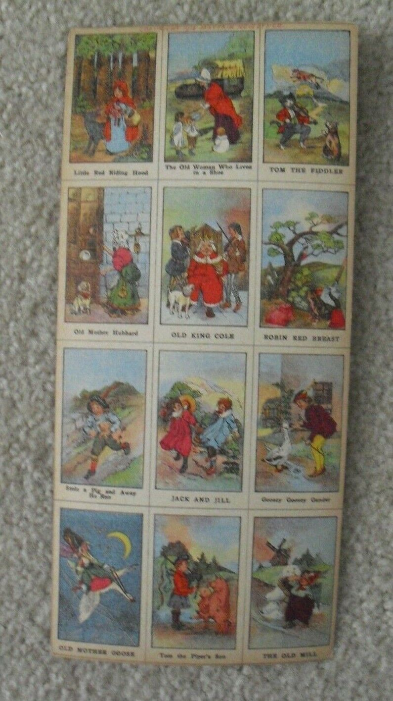 Rare Uncut Sheet of 12 1919 Mayfair Novelty Nursery Rhymes Cards