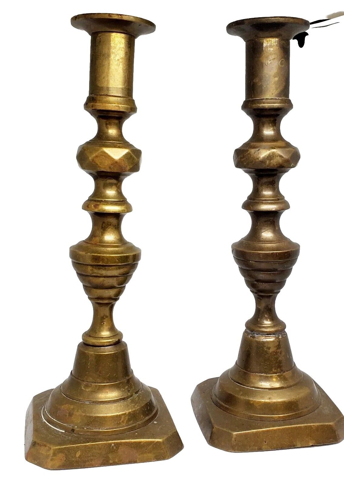 Antique Pair Brass Candlesticks English 19th Century 