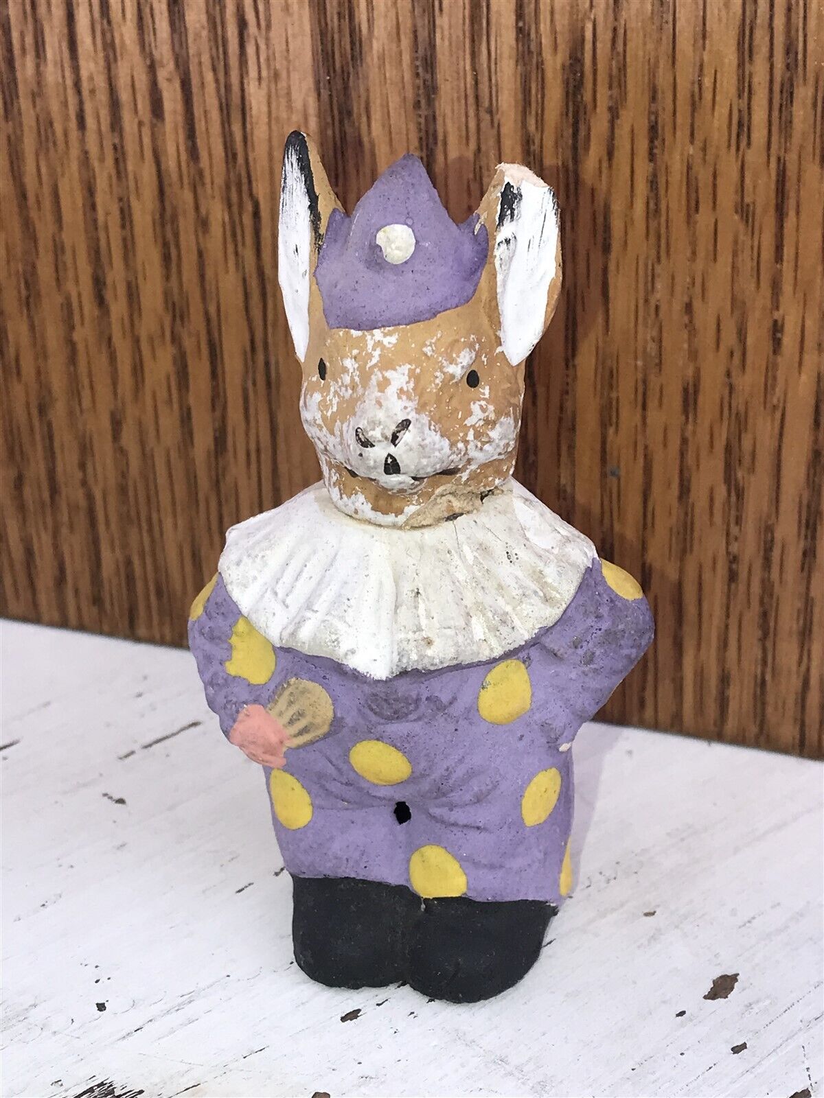 ANTIQUE PAPIER MACHE FIGURAL EASTER CANDY CONTAINER CLOWN BUNNY RABBIT GERMANY