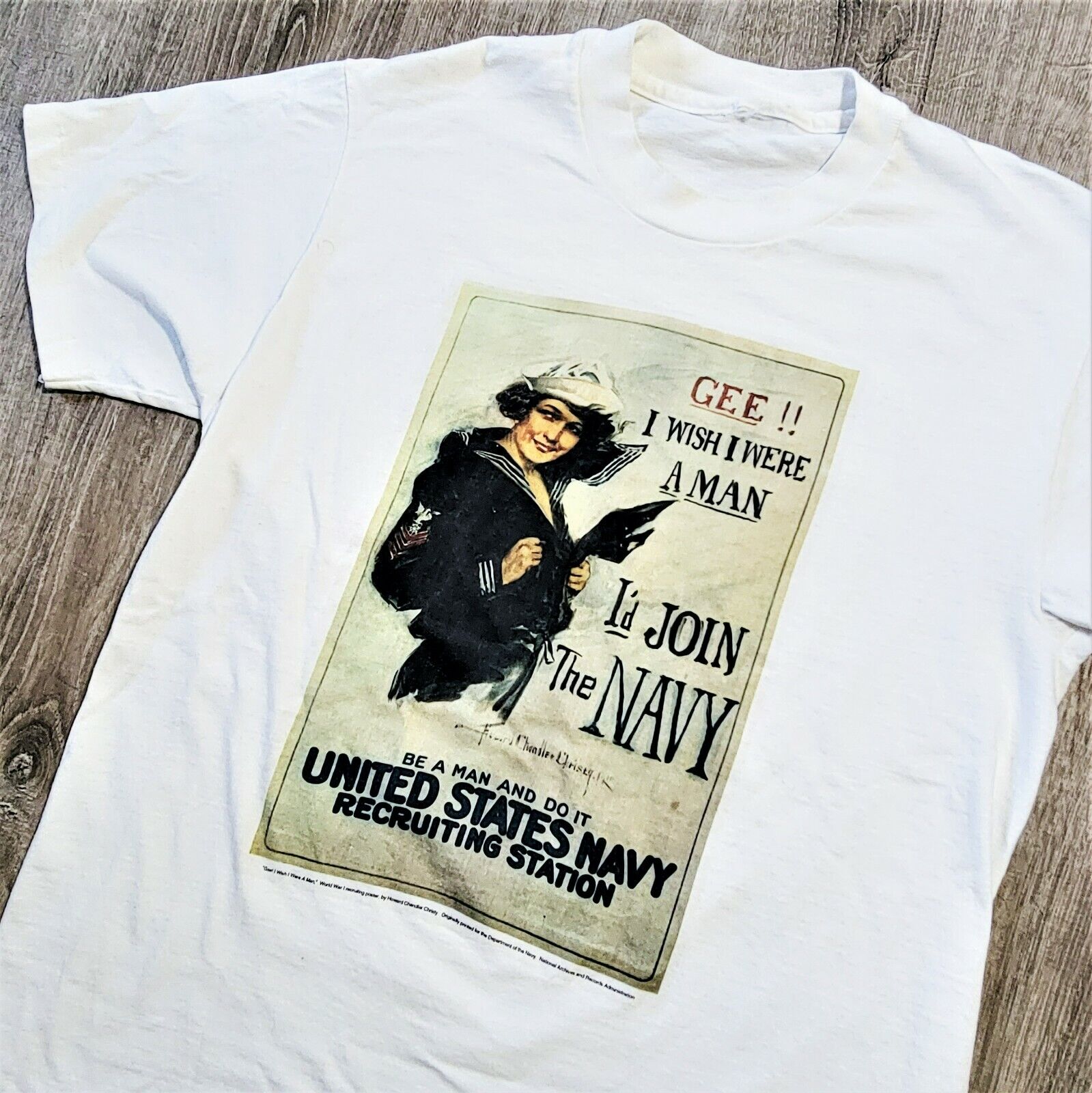 Vintage 80s Gee I Wish I Were A Man US Navy T Shirt Single Stich Military Tee M