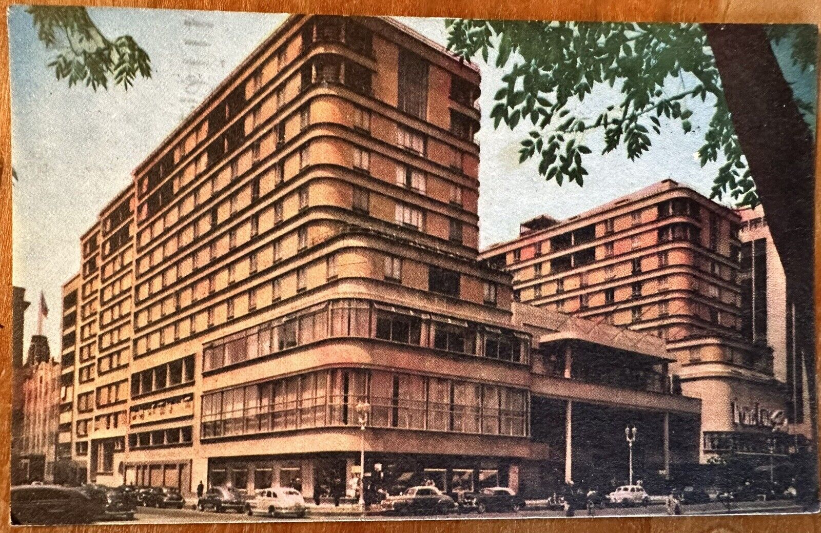 Hotel Del Prado Mexico City Street View Postcard, old cars, Street view, 1951