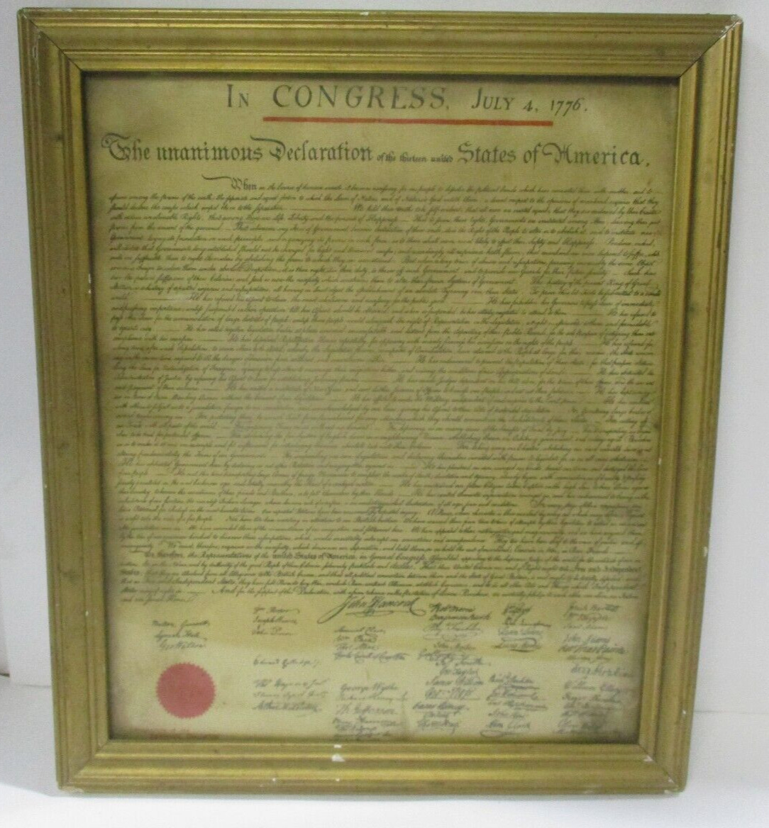 Vintage Framed Copy Declaration of Independence From the Evening Bulletin 11x13