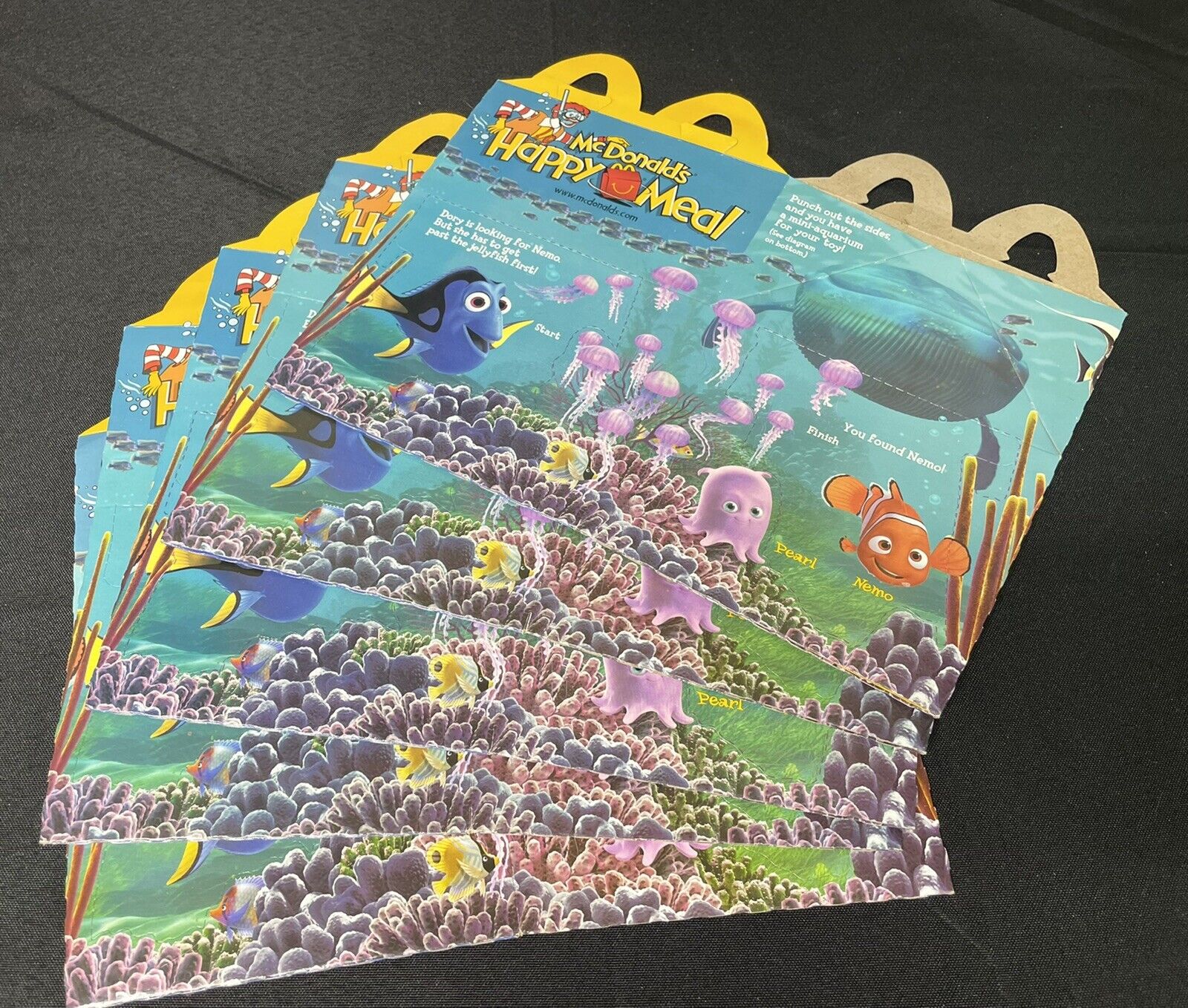 LOT OF FIVE FINDING NEMO MCDONALDS HAPPY MEAL BOXES NOS