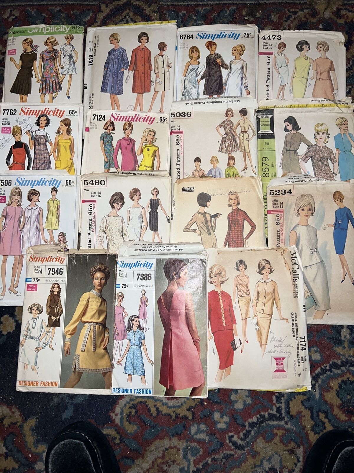 Lot/15 VTG Size 16 Bust 36/38 Sewing Patterns 60’s Simplicity McCalls