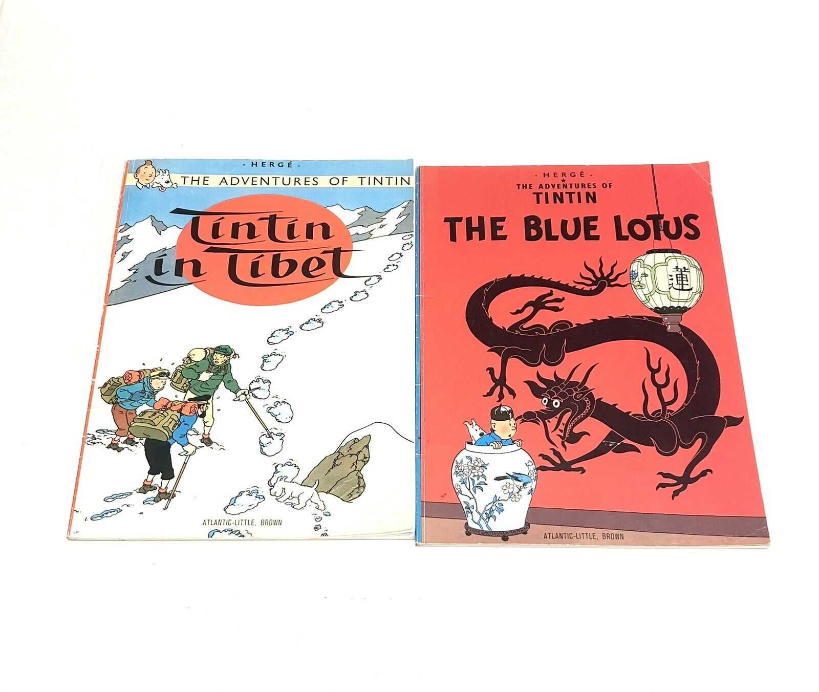 Lot of 2 books Adventures of Tintin in Tibet and Blue Lotus by Herge 1975 1984