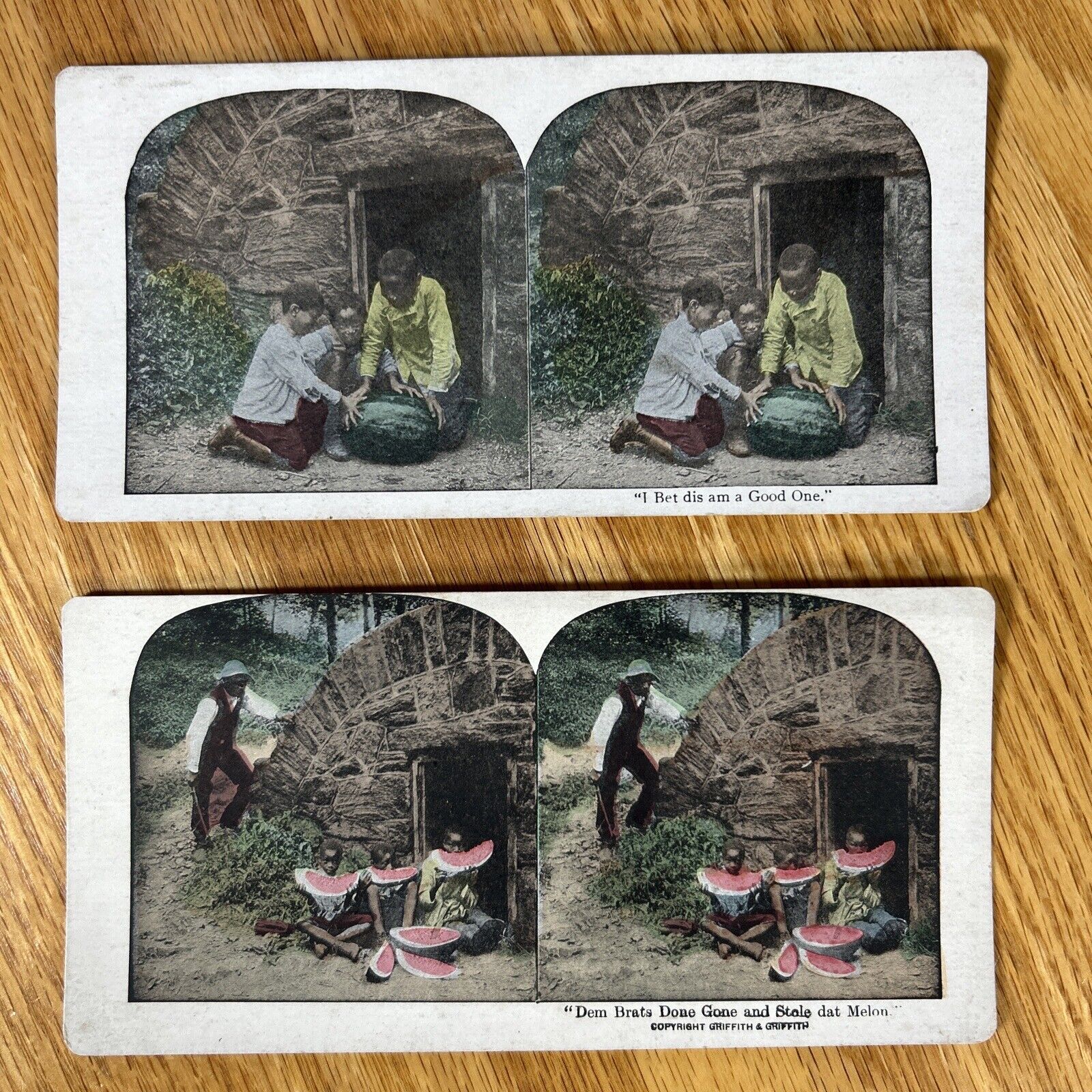 Antique Stereograph Stereoview Card Lot Griffith & Griffith 1899 Boys Watermelon