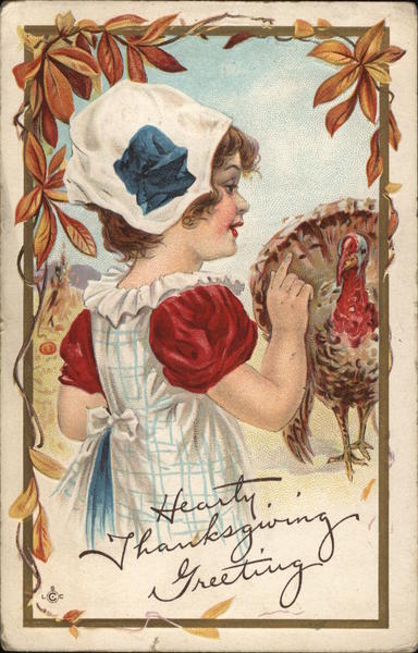 Children 1913 Hearty Thanksgiving Greeting LSC Antique Postcard 1c stamp Vintage