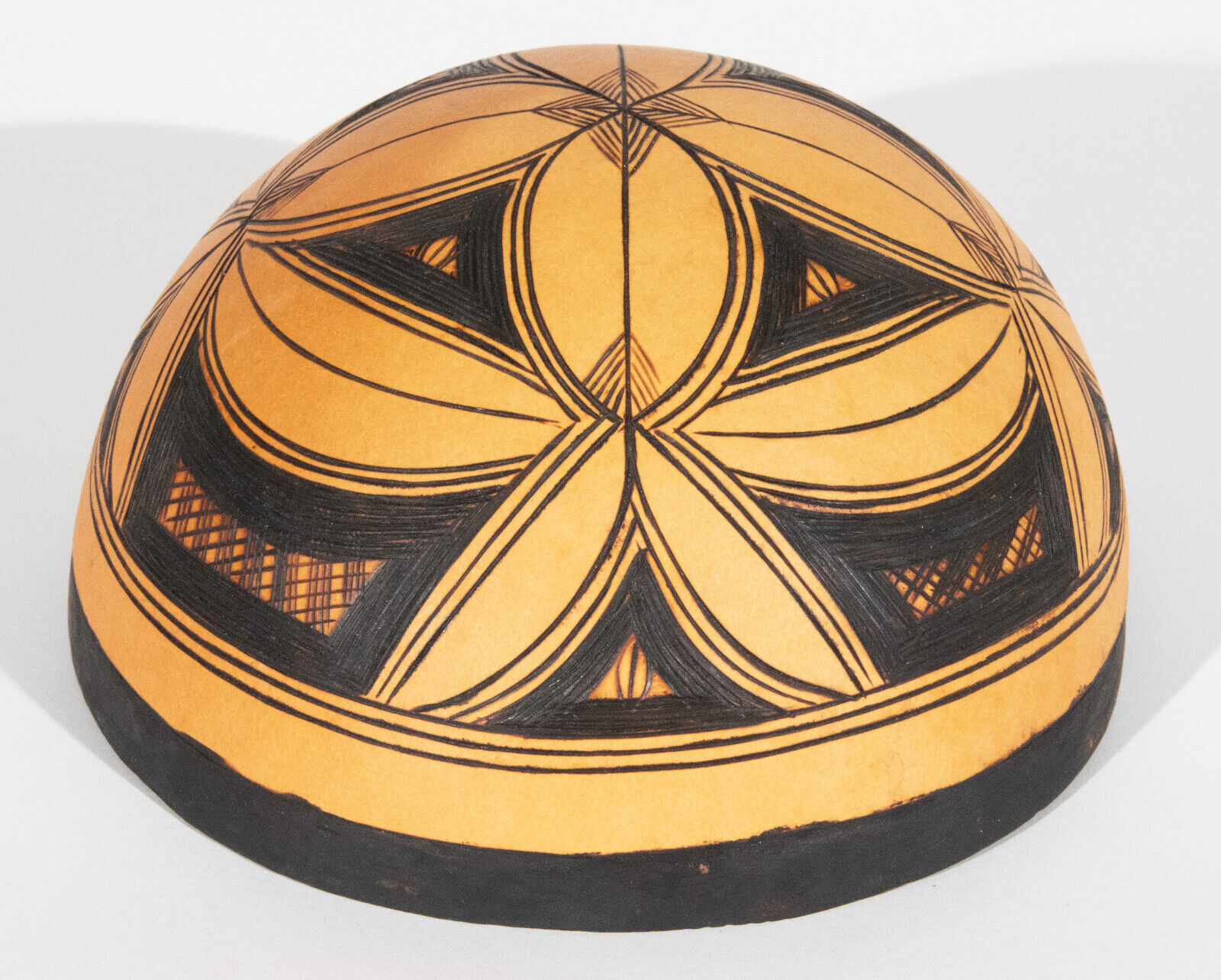 Calabash Gourd Bowl Hand Carved Pyrography Geometric Floral African Folk Art 6\