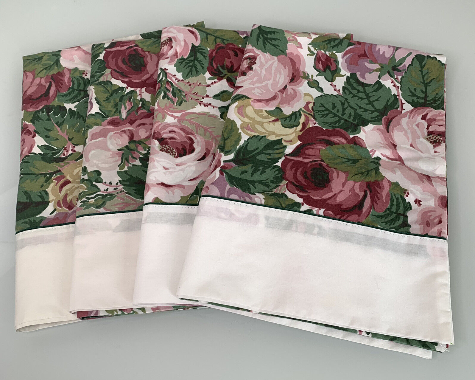 Set Of 4 Floral Roses Pillowcases Red Yellow Pink Handmade Cottagecore Std 20x30