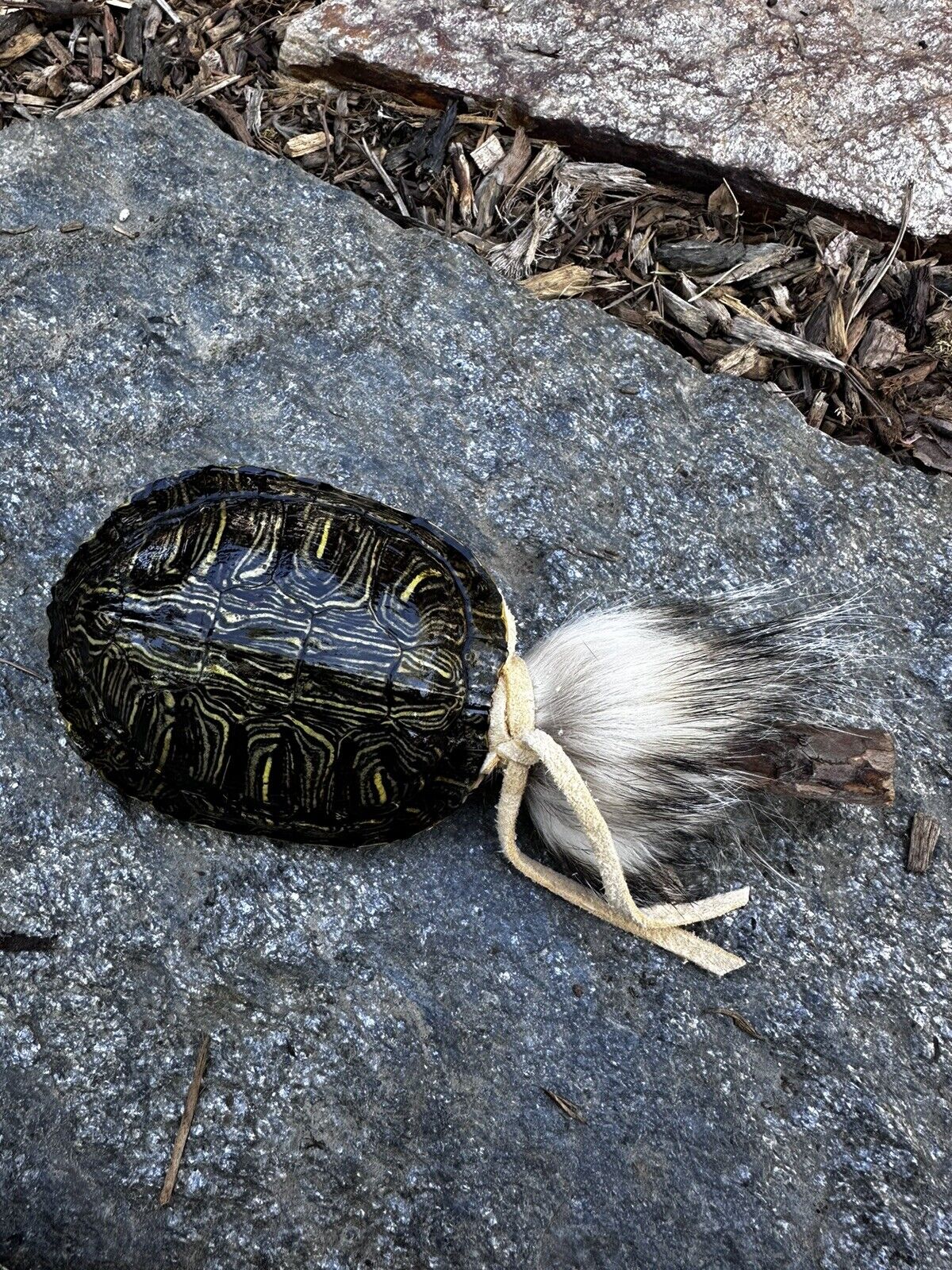 Native American Made Turtle rattle Buckskin rattle Native Made Badger Fur
