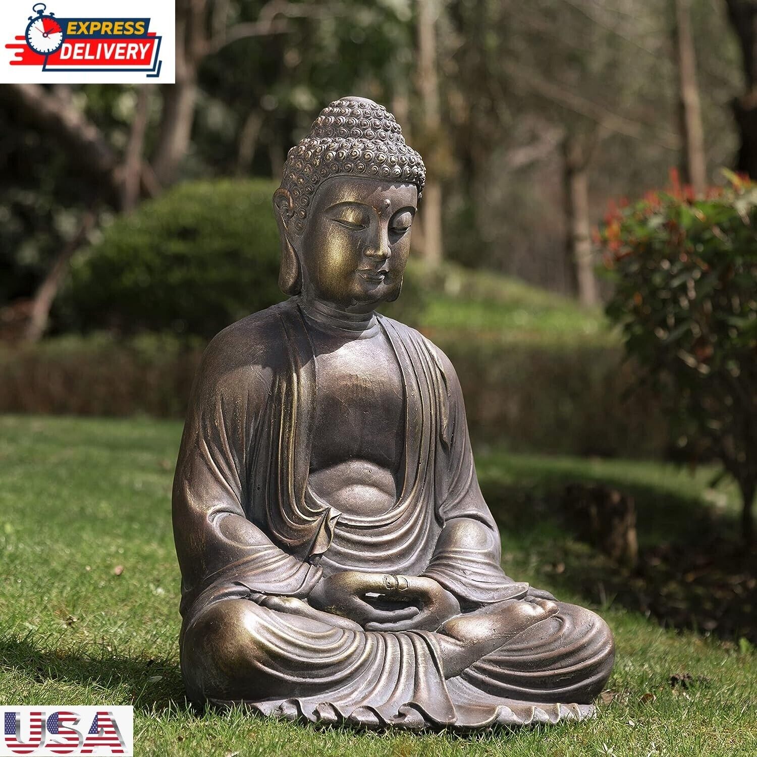 22 Inch Large Sitting Buddha Meditating Zen Statue Outdoor Garden Carved Deco