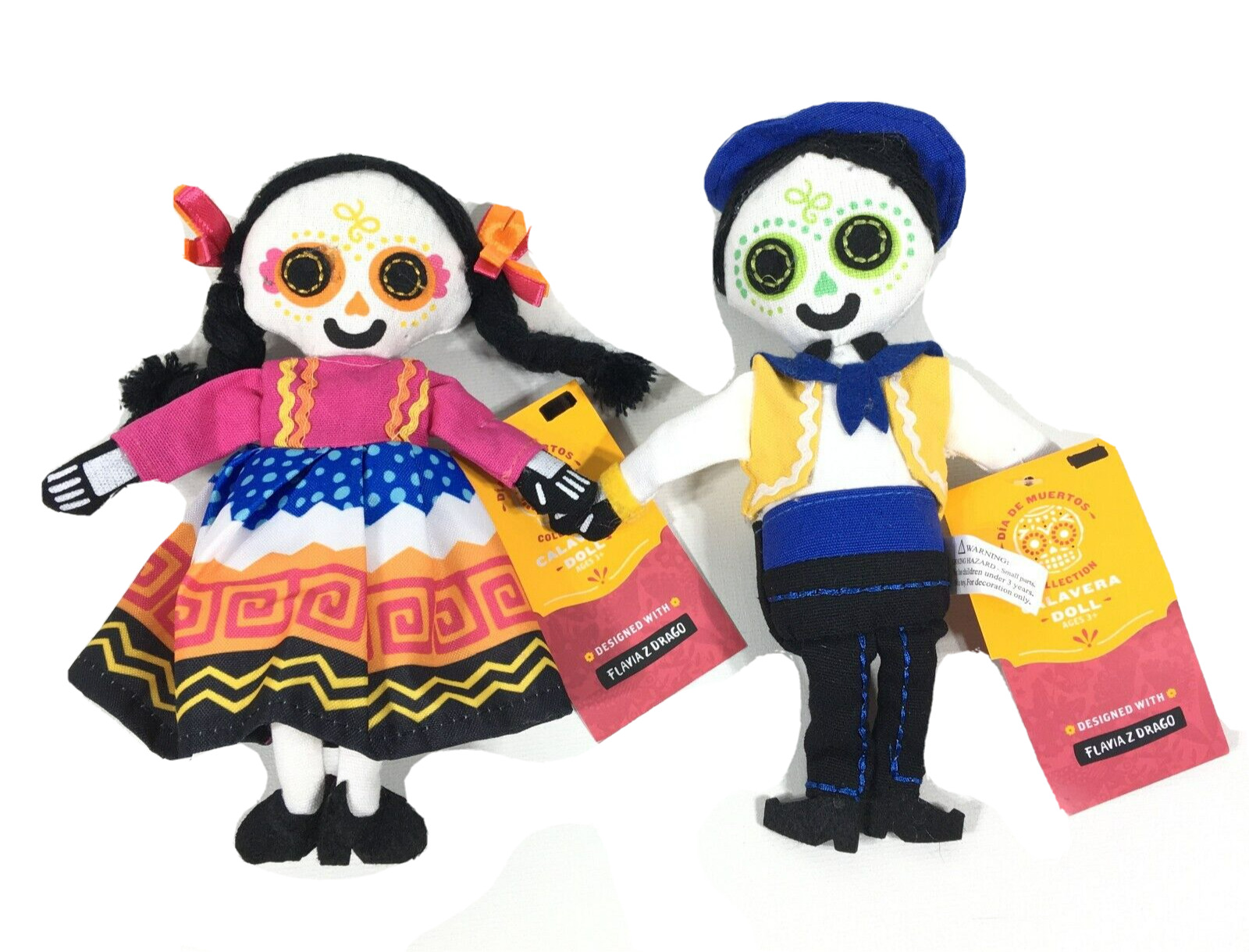 Dia De Muertos Calavera Day Of The Dead Fabric Girl & Boy Doll By Flavia Z Drago