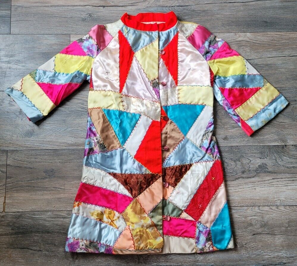 Antique Girl's  Silk Oriental Japanese Patchwork Handmade Jacket SM 10/12 RARE