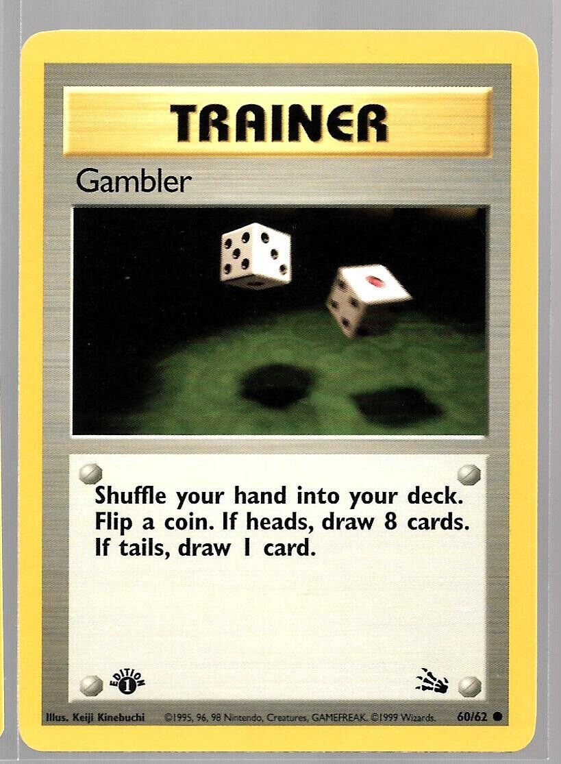Gambler 1st Edition 60/62 Fossil Trainer Pokemon Card NM