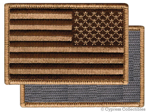 AMERICAN FLAG EMBROIDERED PATCH CAMO BROWN USA LEFT w/ VELCRO® Brand Fastener