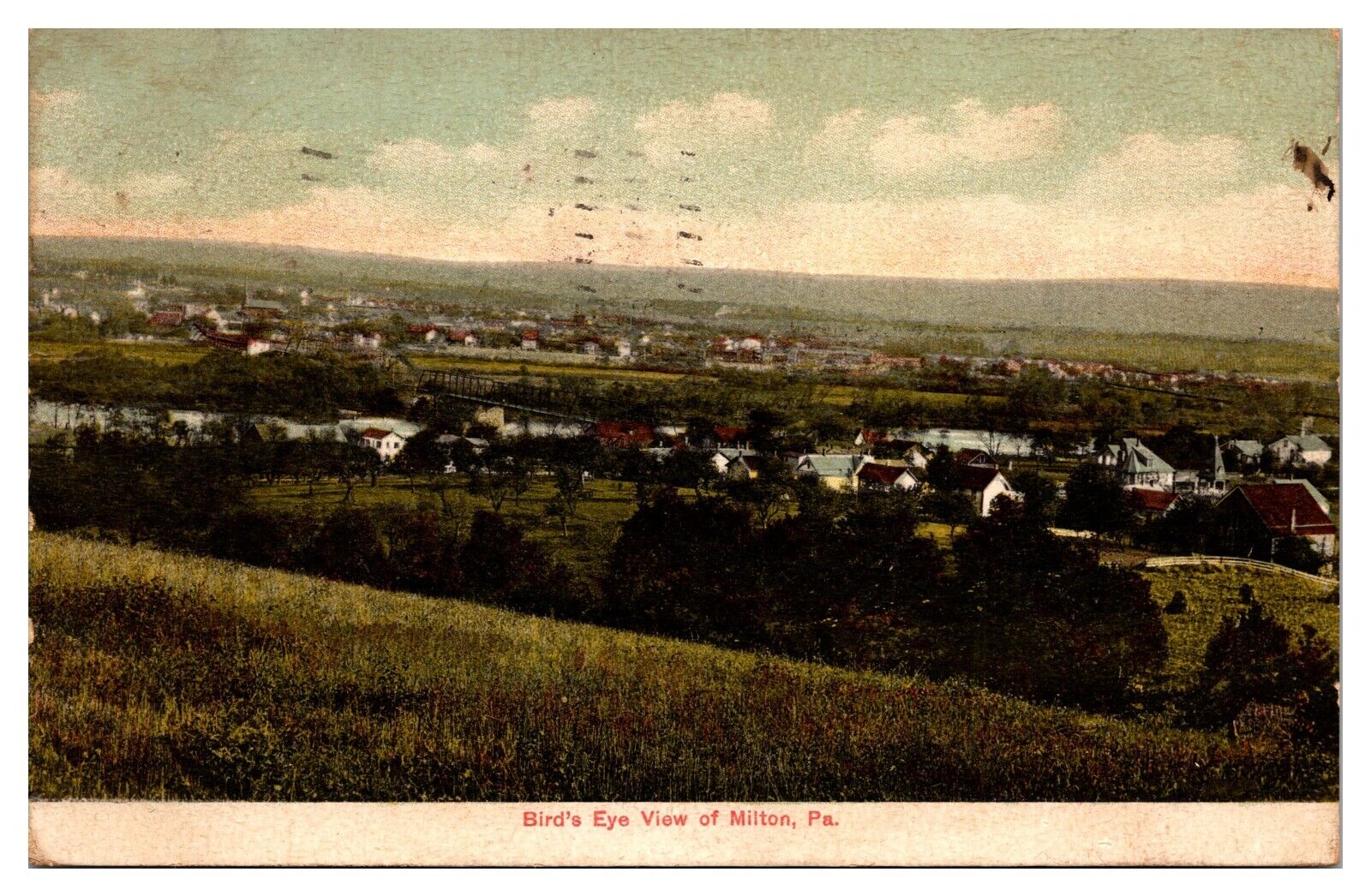 1909 Bird's Eye View of Milton, Scenic Landscape, PA Postcard