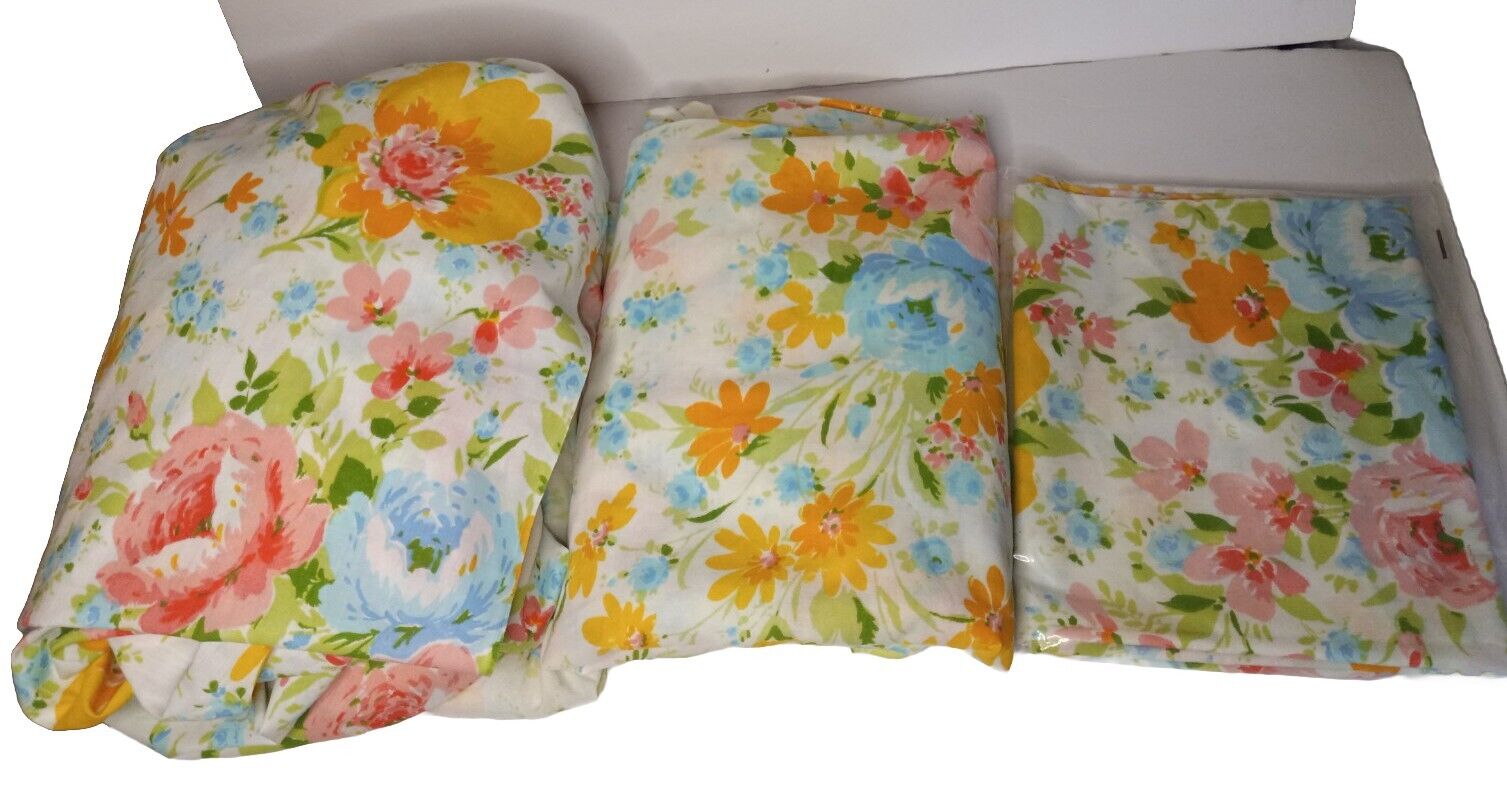 Vintage Montgomery Ward Muslin No Ironing (2)Fitted/(1)Flat/(1) Pillowcase...