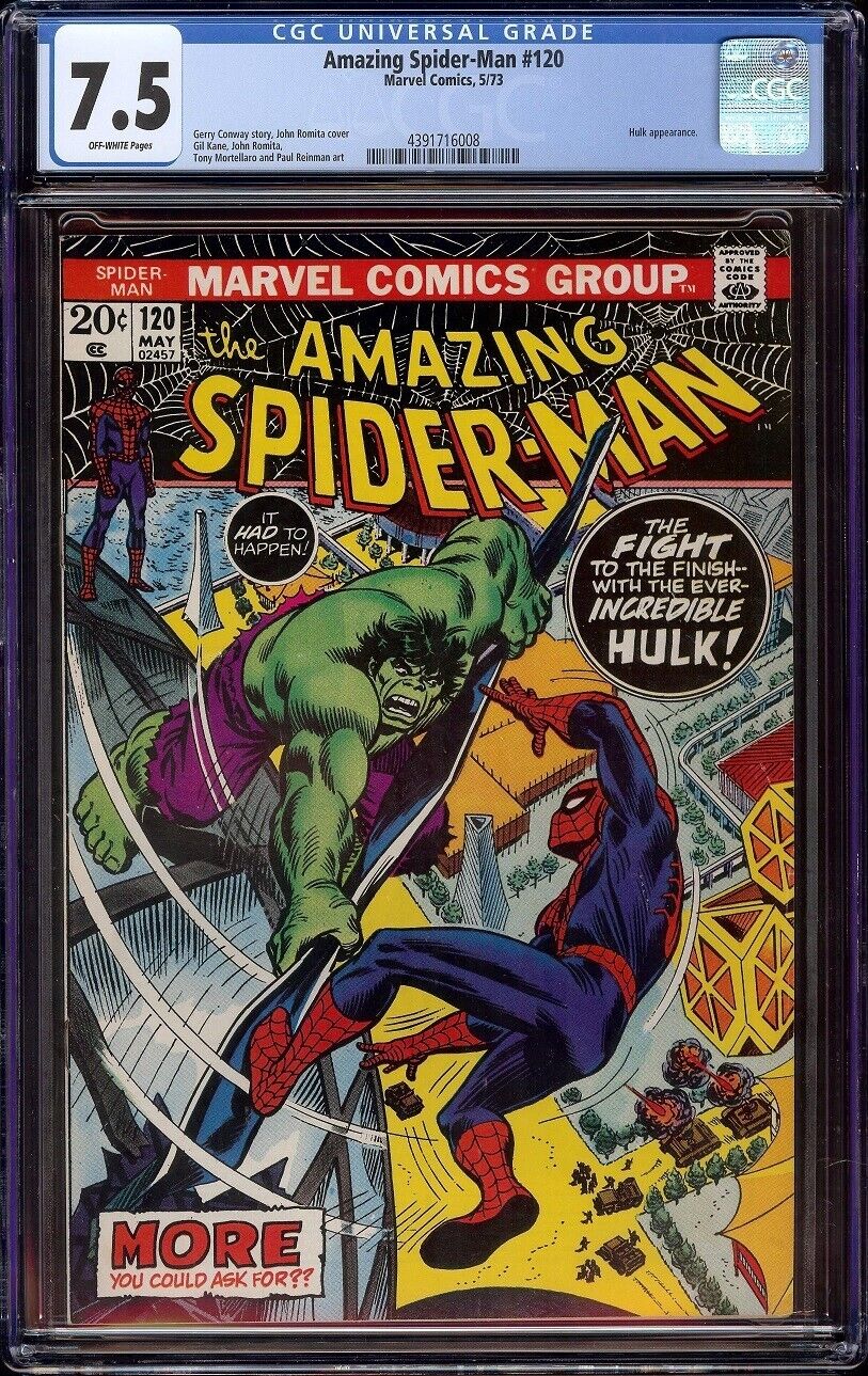 Amazing Spider-Man # 120 CGC 7.5 OW (Marvel, 1973) Hulk cover and appearance