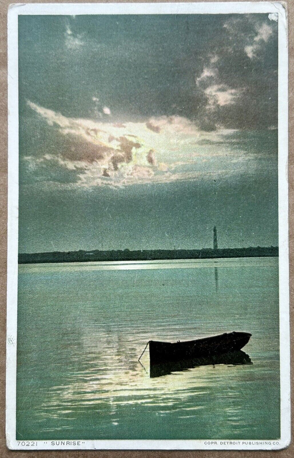 Sunrise Michigan Vintage Postcard. Lake And Boat.