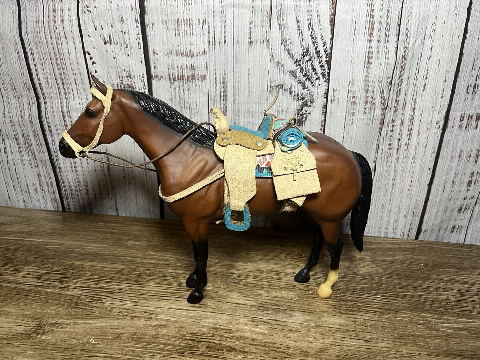 Vintage Breyer molding Co Marked horse with Breyer saddle blue teal