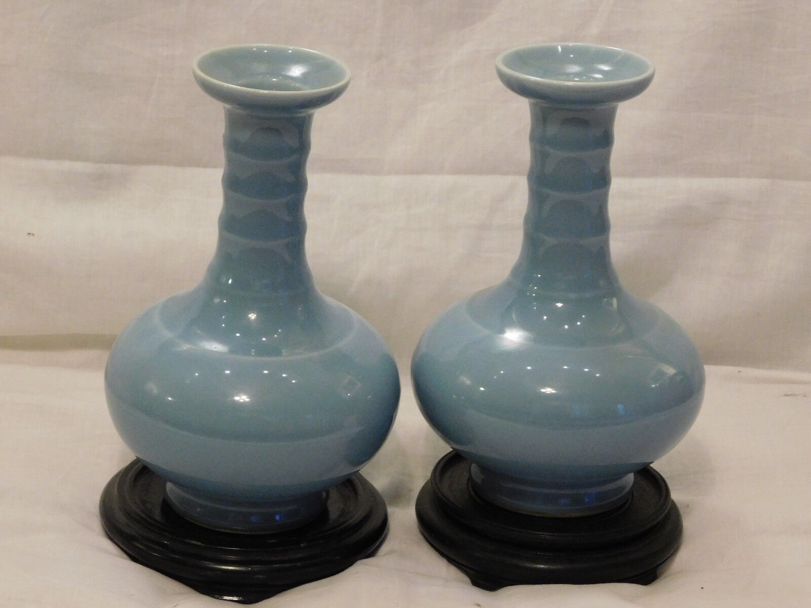 Pair Chinese Qianlong Reign Mark Clare De Lune Glaze Vases