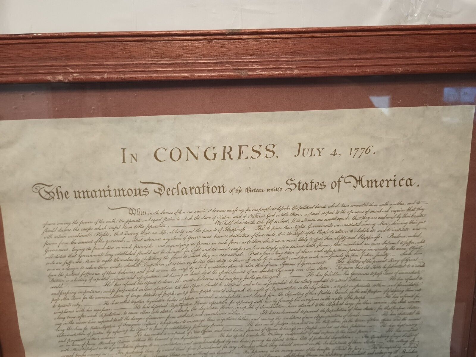 The Unanimous Declaration Of Independence Replica 22.5x18.5 In Cherry Frame. B43