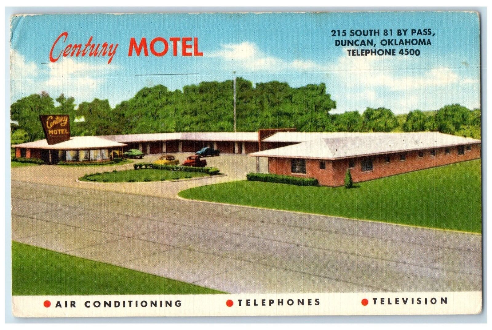 c1940's Century Motel Exterior Roadside Duncan Oklahoma OK Unposted Postcard