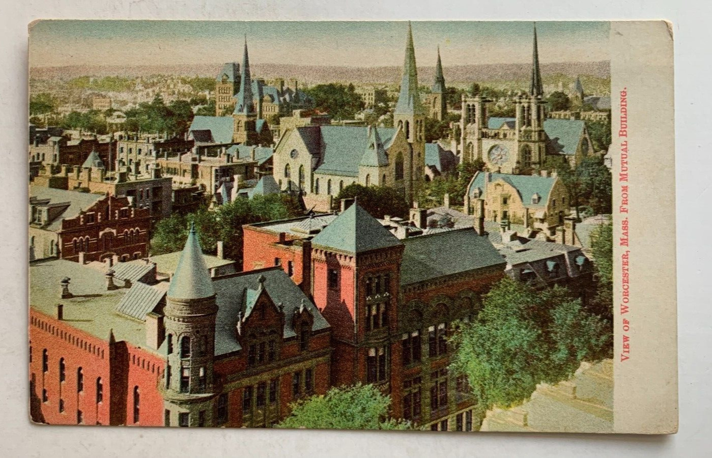 c 1900s MA Postcard Worcester Massachusetts View from Mutual Building bird\'s eye