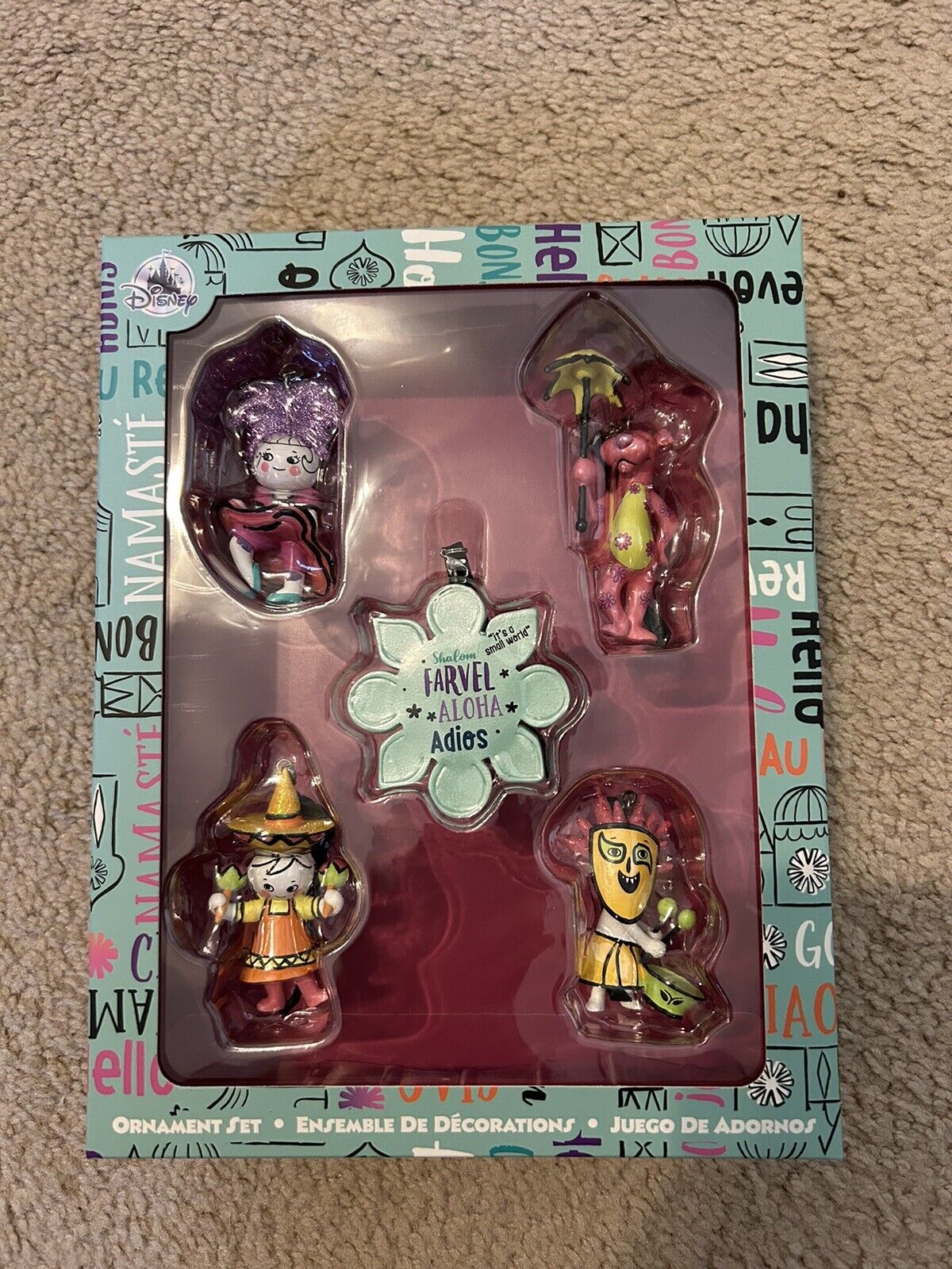 Disney Parks It’s A Small World Aloha 5 Piece Christmas Ornament Box Set New